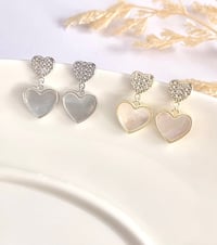 Image 1 of Shell & Crystal Heart Earrings