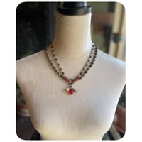 Image 1 of Strawberry Garden - Lampwork Glass Charms African Ruby Garnet and Golden Rutile Quartz Necklace 