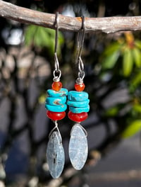 Image 1 of Turquoise Carnelian and Kyanite Earrings