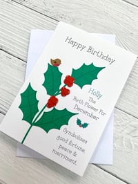 Image 2 of Handmade December Christmas Holly Birth Flower Card - Elegant Birthday Card for December Birthdays