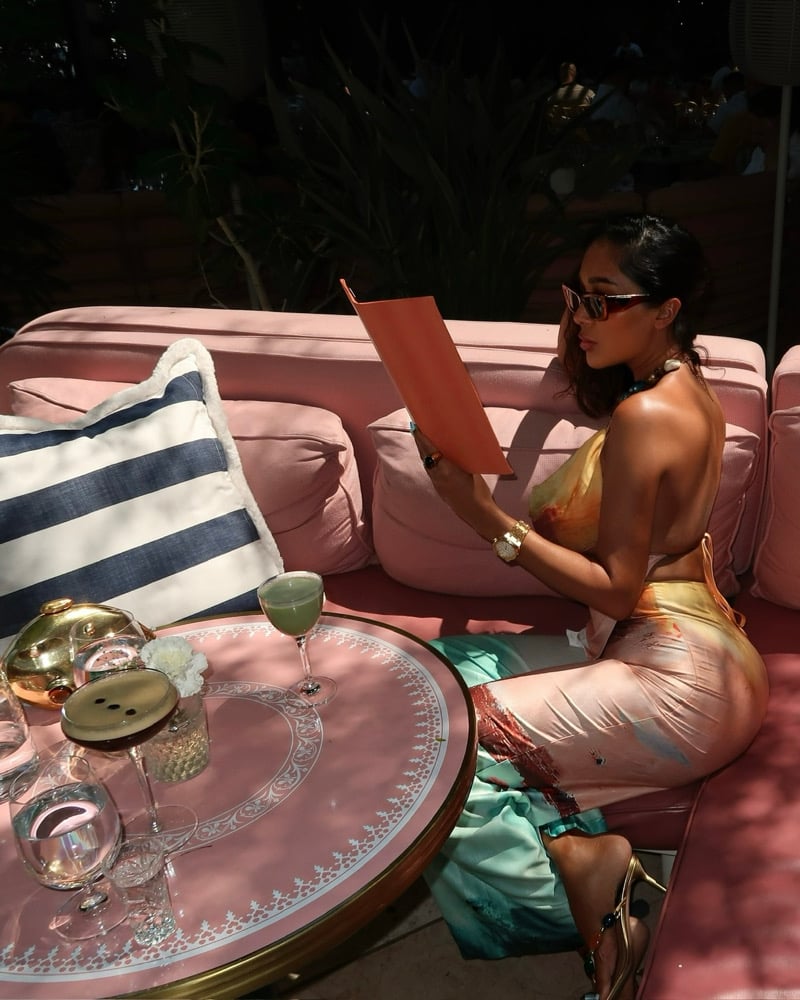 Image of PASTEL BEADED BACKLESS TOP & TROUSER SET (M)