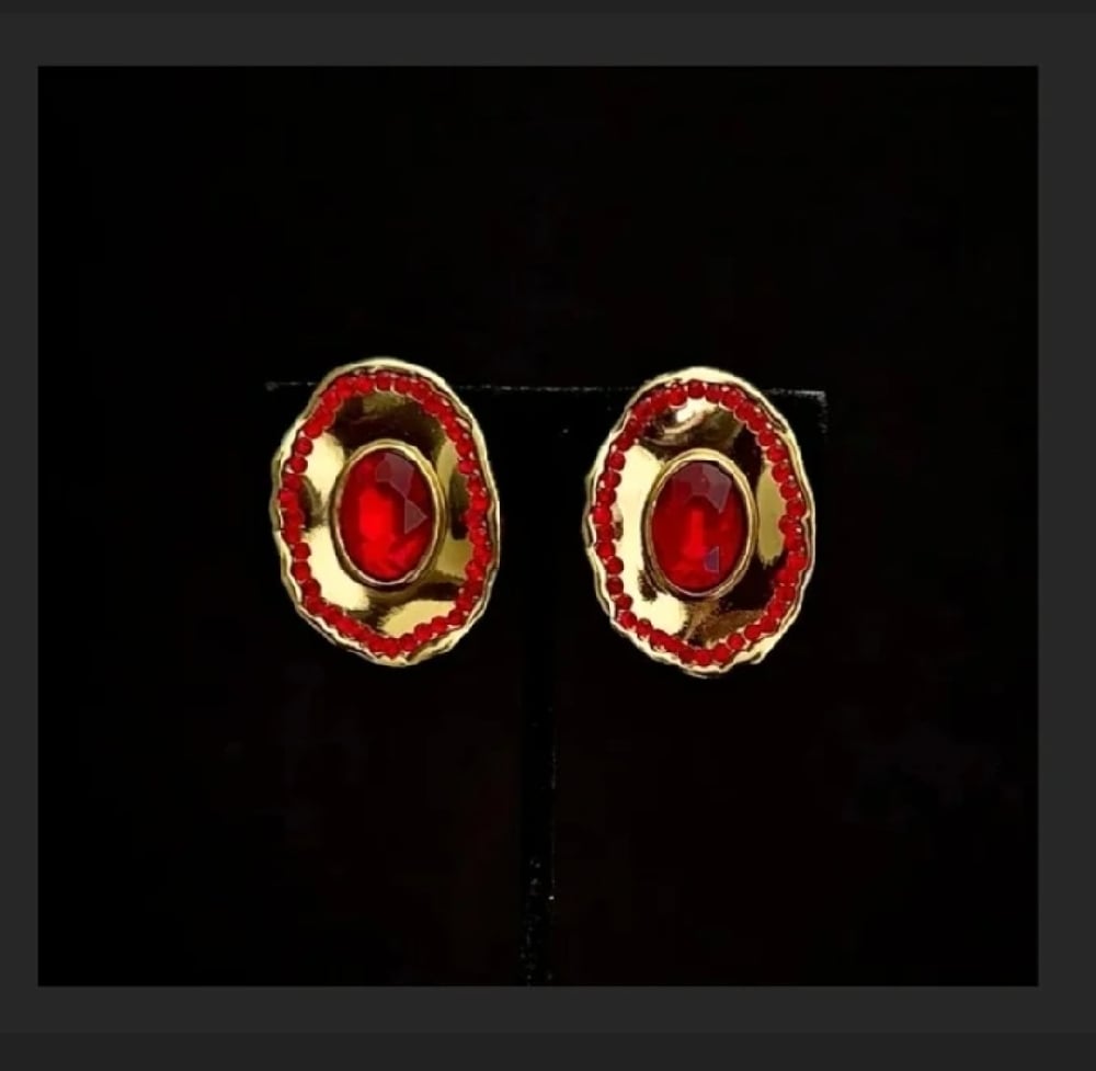 Image of Gold & Red Gem Clip-On Earrings 
