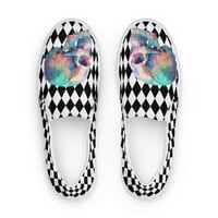 Image 1 of Goth/Punk Inspired Black and White With Neon Watercolor Skull Women’s Slip-On Canvas Shoes