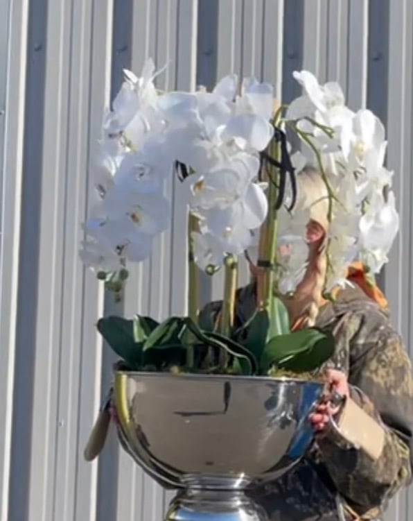 Image of 6 orchids in a SILVER champagne bowl - Large 
