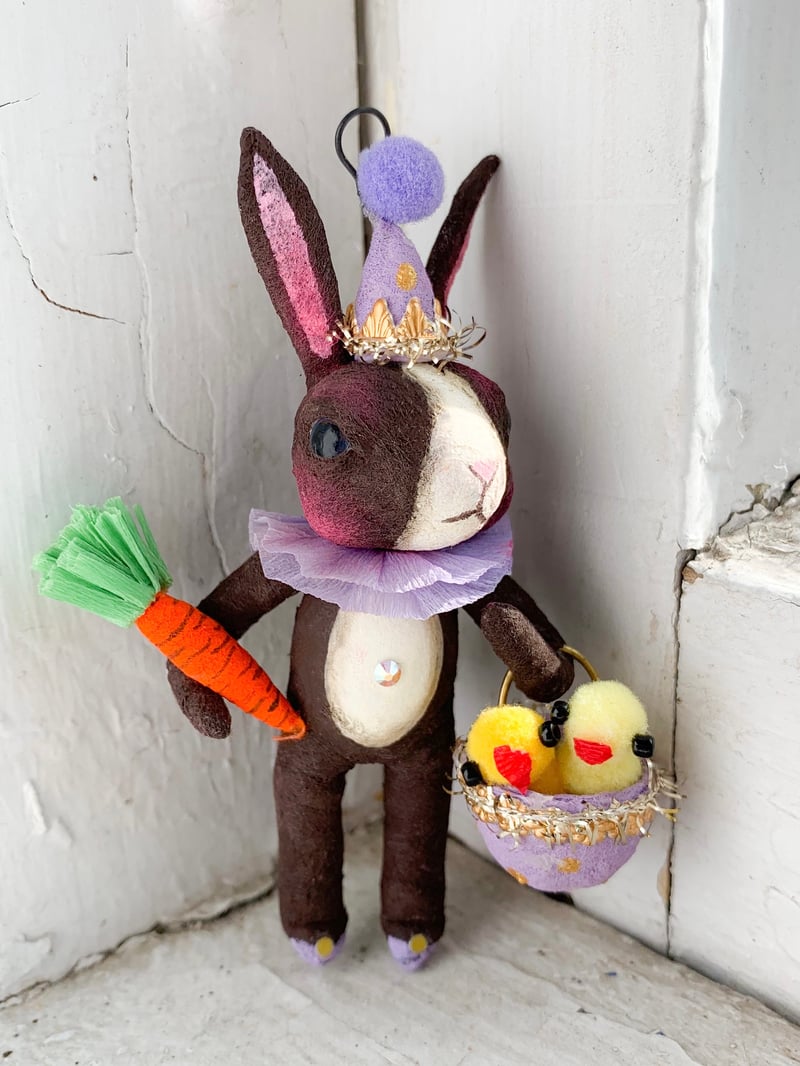 Gentleman Chick with Easter Egg and Carrots | Spun Cotton Ornament Co.