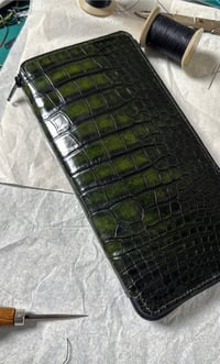 Image 2 of Antique Moss Green Alligator Travel zip Wallet