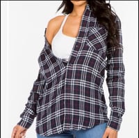 Image 2 of Unisex flannel Oversize Shirts Navy/wine 