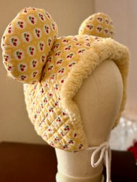 Image 4 of La Modiste: Quilted Yellow Strawberry Bear Hat