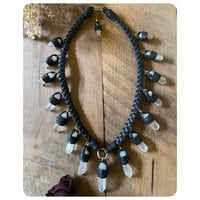 Image 3 of The Oakley Necklace - Solid Brass Clear Quartz and Black Leather