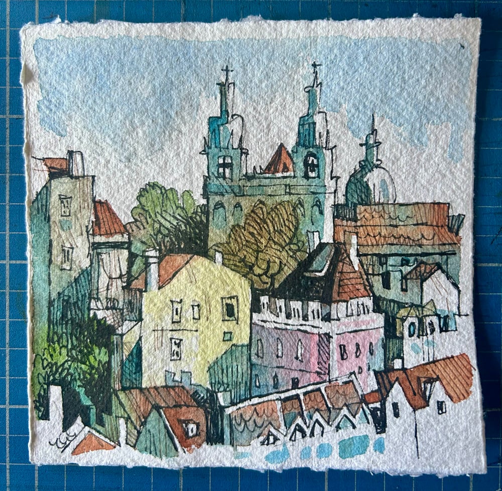 Image of Square Watercolour paintings on khadi paper