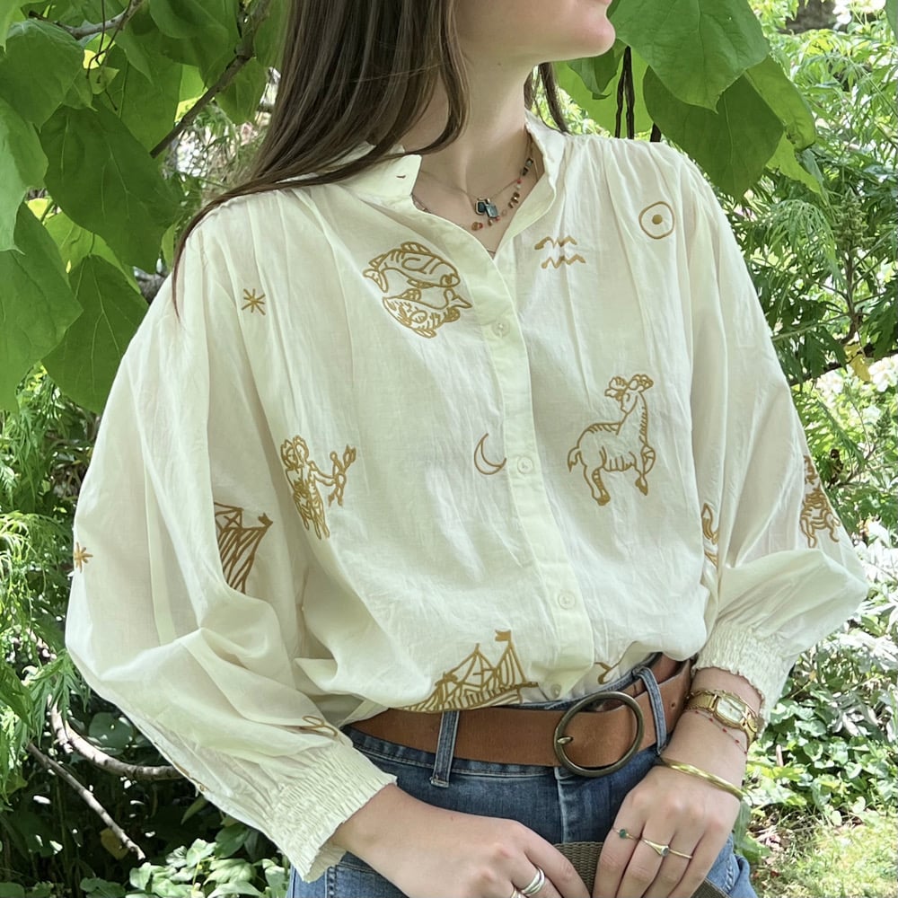 Image of Blouse Bohème "ZODIAQUE" Crème / Brodé T.U.