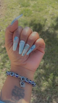 Image 3 of Nails - Long (Sky Blue Bling)