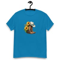 Image 10 of Unisex classic tee, Turquoise Sunflower Cowgirl Boots Tee