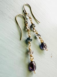 Image 2 of 14k Gold Iolite And Quartz Earrings