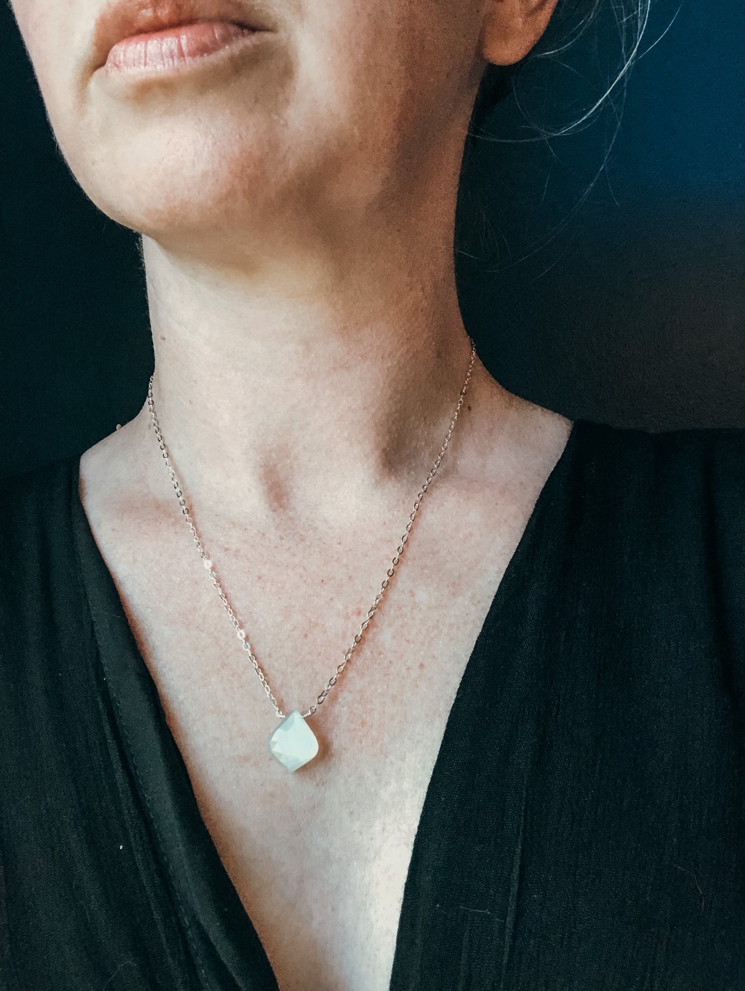 Image of White Moonstone Rounded Teardrop Necklace on Sterling Silver