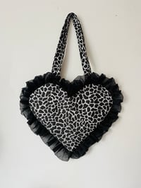 Image 3 of 🖤 Silver & Black Heart Bag – Ruffle Trim Statement Piece