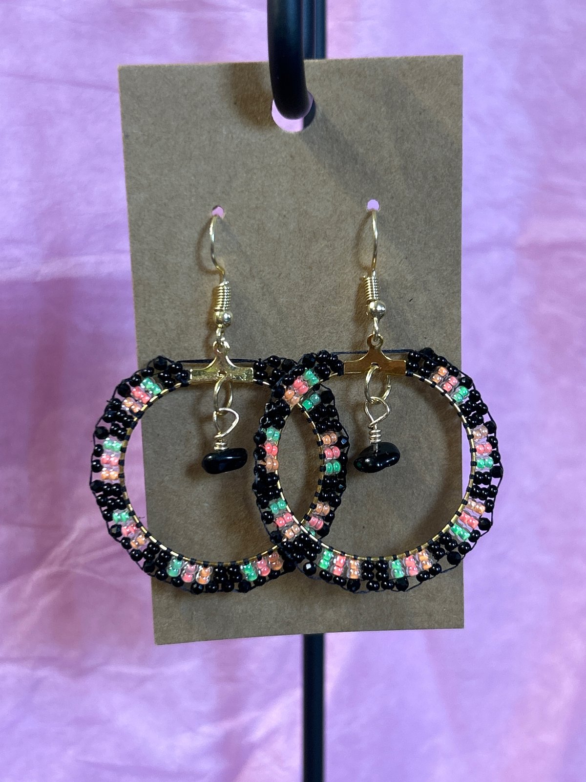 Image of Authentic Black Tourmaline Crystal Beaded Earrings
