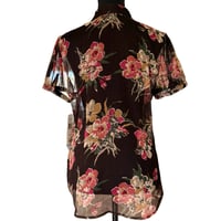 Image 4 of Vintage Ralph Lauren Brown Sheer Georgette Floral Ruffle Top -Size M - NWT