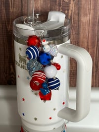 Image 1 of Ducky 4th of July Memorial Day Patrotic Red White and Blue Tumbler Straw Bauble