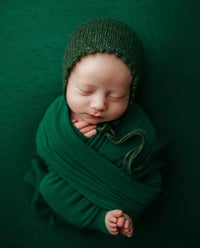 Image 1 of Evergreen Picot Brim Bonnet + Wrap