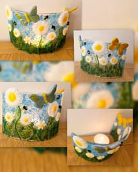 Image 1 of Fused Glass Daisy, Butterfly and Bee Candle Surround 