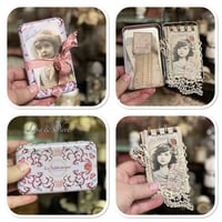 Image 9 of Petite snippet sample french lace book in a tiny french biscuit tin.