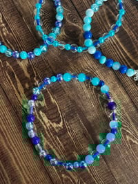 Image 5 of Star Shine Sea Glass Aura Blue and Teal Tumbler Bracelet Stack