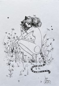 Image 2 of The cat in the meadow - original drawing