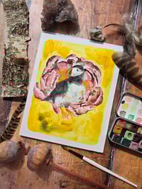 Image 2 of "Puffin & Peony" Original
