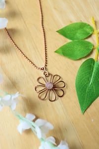 Image 2 of Copper + Rose Quartz Flower Necklace