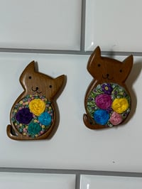 Image 1 of Embroidered Pins and Neckalces in handcarved wood 