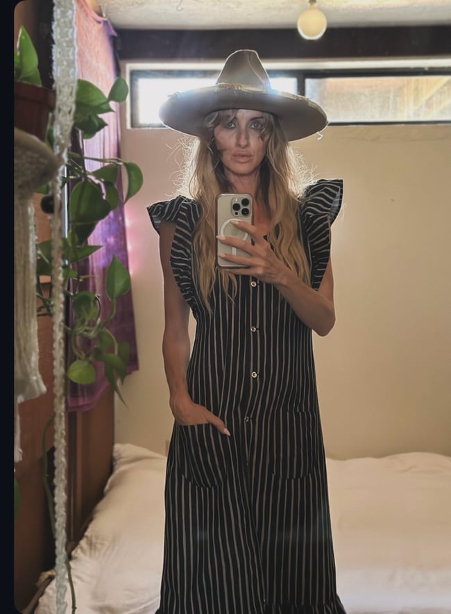 1970s Marimekko stripe flutter sleeve dress 