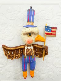 Image 1 of Bald Eagle Spun Cotton Ornament – Handmade Patriotic Folk Art with Flag