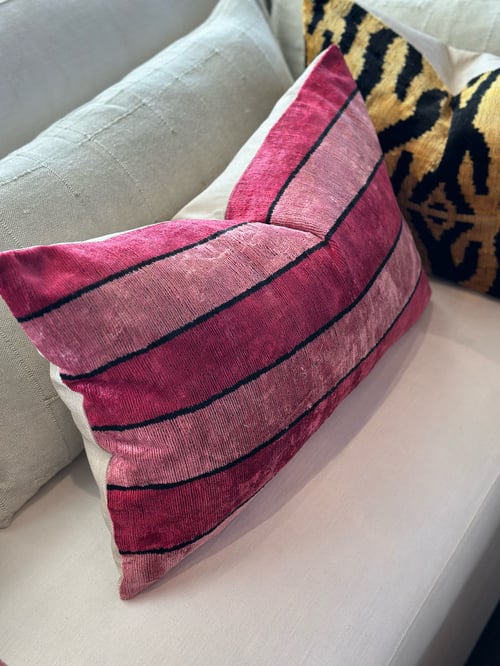 Image of Ikat Velvet Cushion Pink/Rose