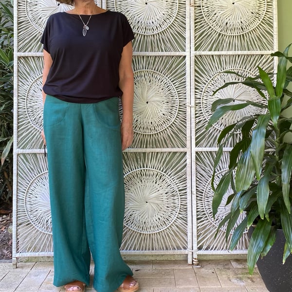 Image of Linea pants - Linen - Emerald Green