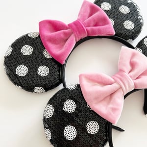 Image of Polka Dot Sequin Mouse Ears with Velvet Bow