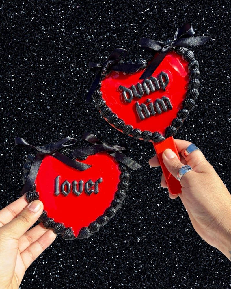 Image of Red and Black VDay Cake Handheld Mirror