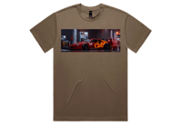 Image 1 of Oversized Walnut "FERRARI" Tee W/Orange Writing