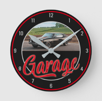 Image 1 of Classic Car Garage 8" round acrilic clock 