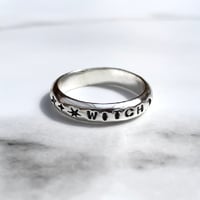 Image 1 of Chunky Rounded Silver Witch Ring With Stars And Moons. Sterling.