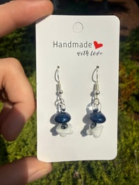 Image 1 of Sparkly blue mushroom character earrings 