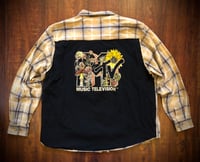 Upcycled “MTV/Mushroom” t-shirt flannel