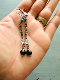 Image 3 of Tibetan turquoise and topaz dangle earrings