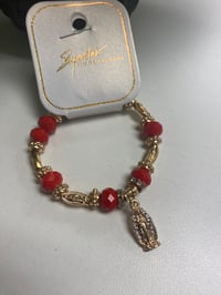 Image 2 of Stone Beaded bracelet with Rhinestones Red