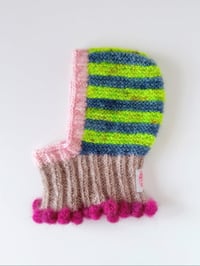 Image 2 of Sofie and Iris Striped Dark Navy, Neon Green, Light Brown, Light and Dark Pink Mohair Balaclava