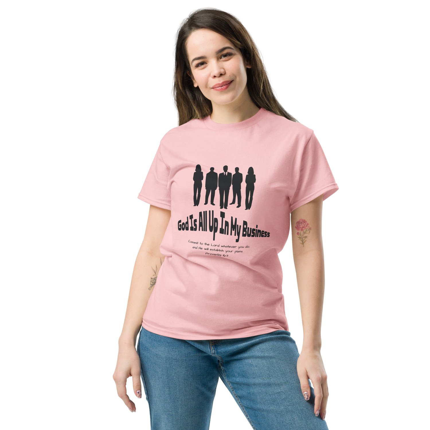 Image of Pink / Royal Blue Unisex Tee God Is All Up in My Business