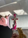 Hot Pink Threaded Virgin Mary Cross Bracelet 