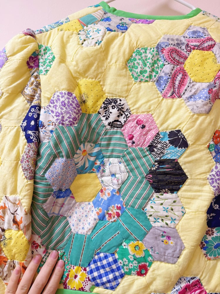Image of Princess Puff Sleeve Quilt Coat — Grandmothers Flower Garden