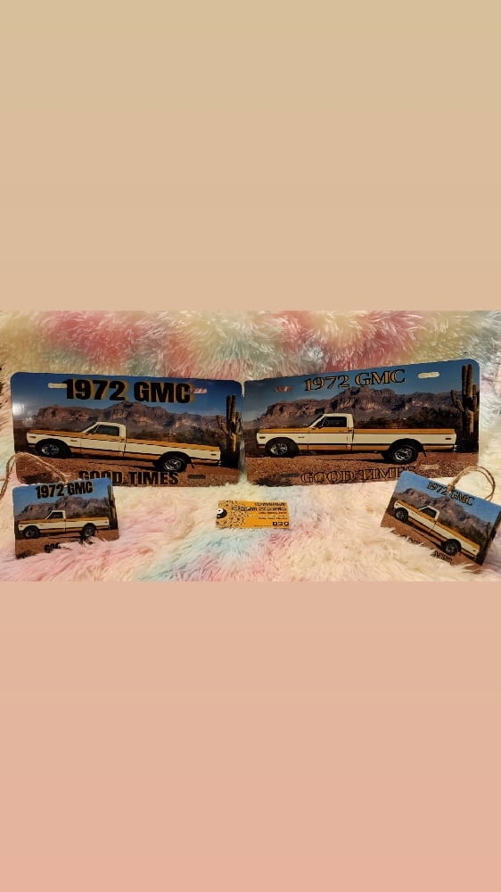 Image of License plate and freshie set