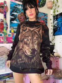 Image 3 of “WOLF” CUSTOM BLEACH PAINTED PULLOVER SWEATER LARGE